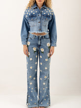 S121202 FASHION FLORAL DENIM SUIT