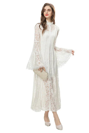 FRENCH VINTAGE EMBROIDERED LACE MAXI DRESS