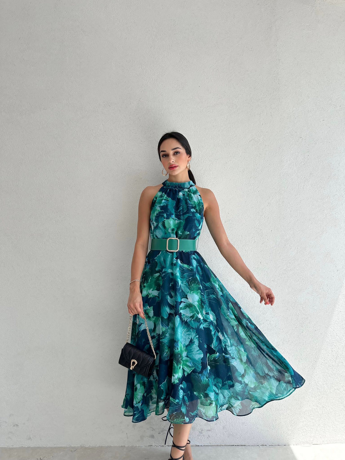 EMERALD HALTERNECK MIDI DRESS