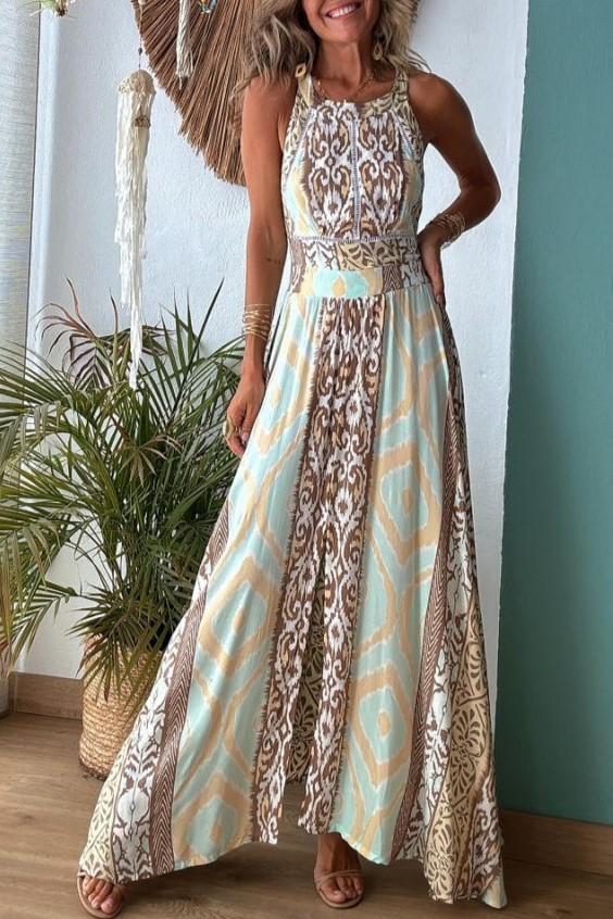 KALENA LIGHT BLUE BROWN MAXI DRESS