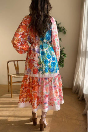 COLORFUL FLOWERS MIDI DRESS