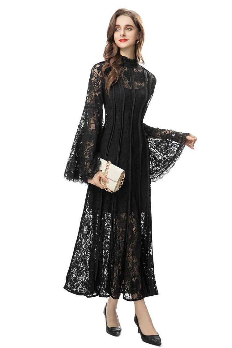 FRENCH VINTAGE EMBROIDERED LACE MAXI DRESS