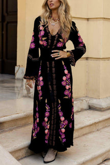 PINK FLORAL EMBROIDERY MAXI DRESS