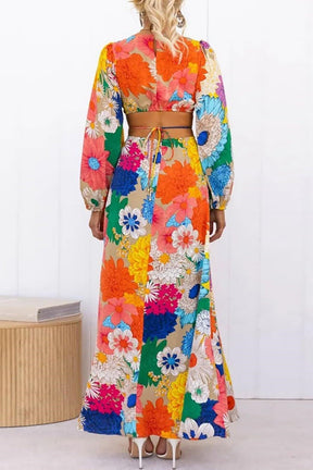 FLOWER EMBROIDERED ROUND NECK MAXI DRESS