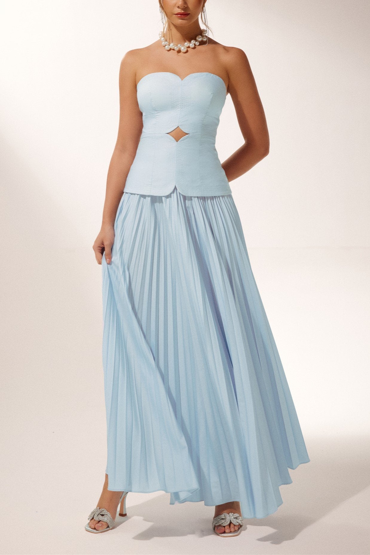 PLEATED PATCHWORK TUBE TOP DRESS