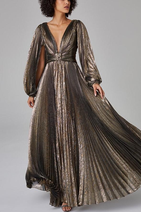 GOLD PLEATED MAXI DRESS