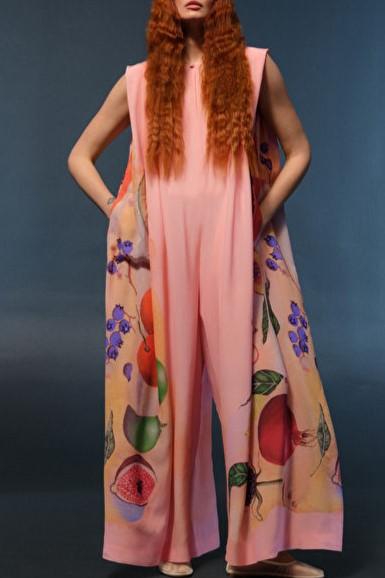 PINK FLOATY PRINTED JUMPSUIT