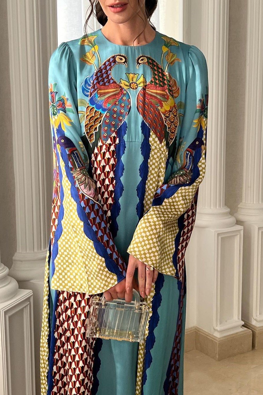 PEACOCK PRINT MIDI DRESS