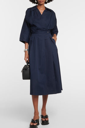 NAVY SHIRT MIDI DRESS