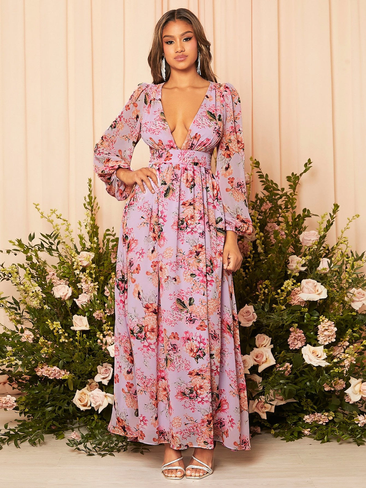 FLORAL BACKLESS MAXI DRESS