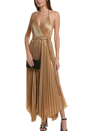 GOLDEN PLEATED SUSPENDER DRESS