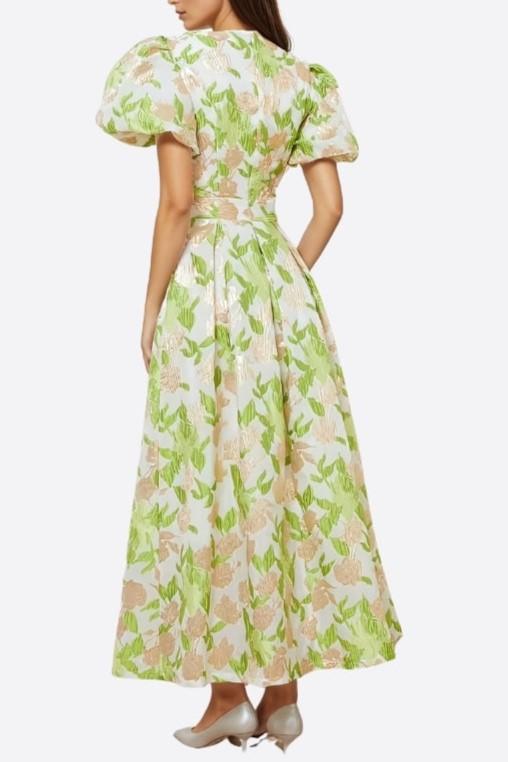 GOLDEN FLOWER LEAF MAXI DRESS