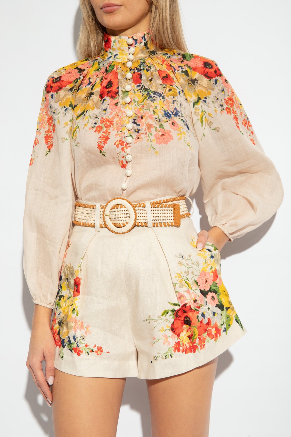 SILK FLOWER PRINT TWO-PIECE SET + BELT