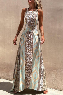 KALENA LIGHT BLUE BROWN MAXI DRESS