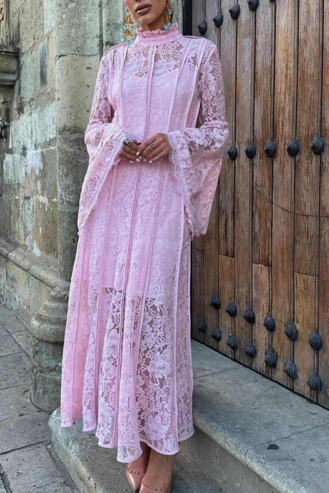 FRENCH VINTAGE EMBROIDERED LACE MAXI DRESS
