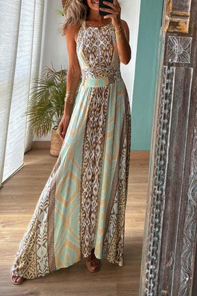 KALENA LIGHT BLUE BROWN MAXI DRESS