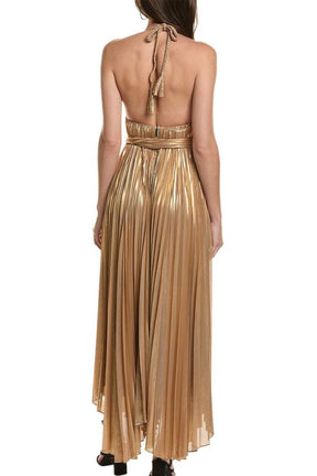 GOLDEN PLEATED SUSPENDER DRESS