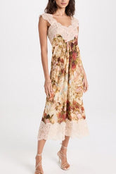 LACE PATCHWORK SUSPENDER MIDI DRESS