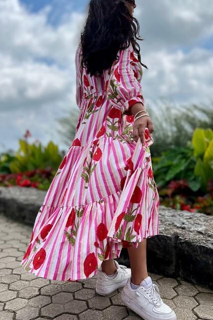 ROSE PRINT SHIRT MAXI DRESS