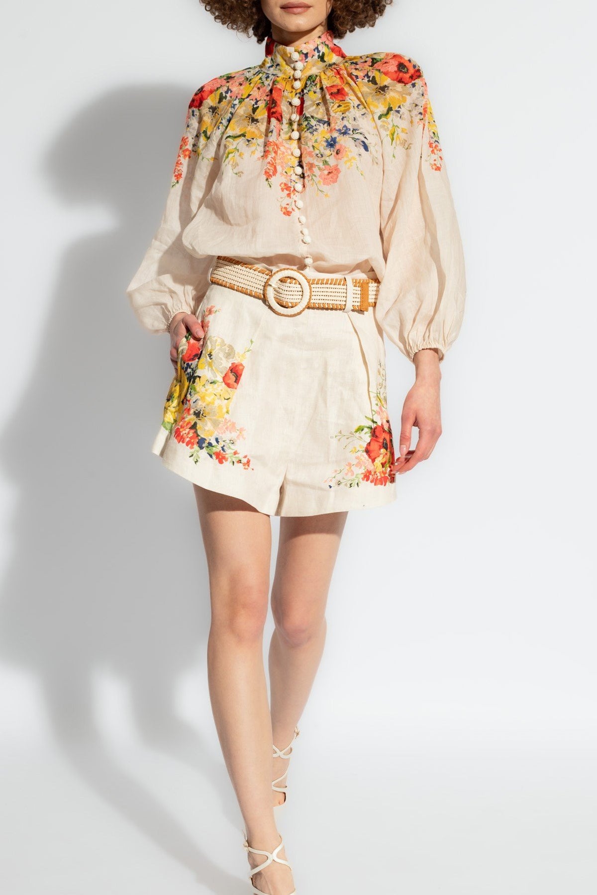 SILK FLOWER PRINT TWO-PIECE SET + BELT