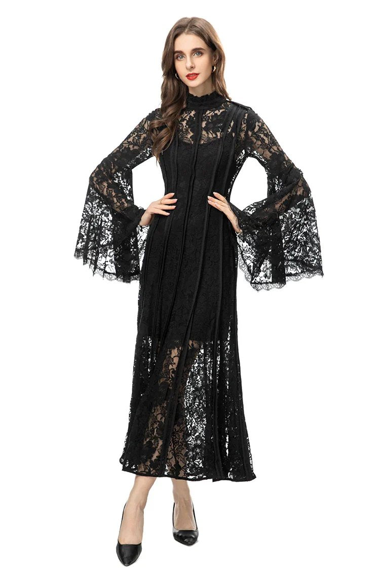 FRENCH VINTAGE EMBROIDERED LACE MAXI DRESS