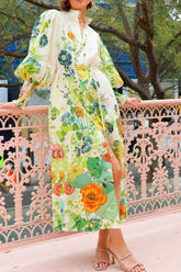 GREEN FLORAL SHIRT MIDI DRESS