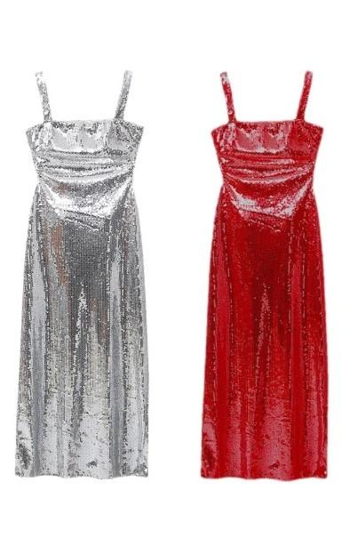 STRAPLESS BACKLESS SEQUINED LONG DRESS