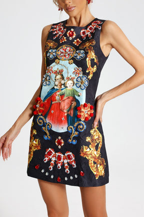 LUXURIOUS GEMSTONE EMBROIDERED MINI DRESS