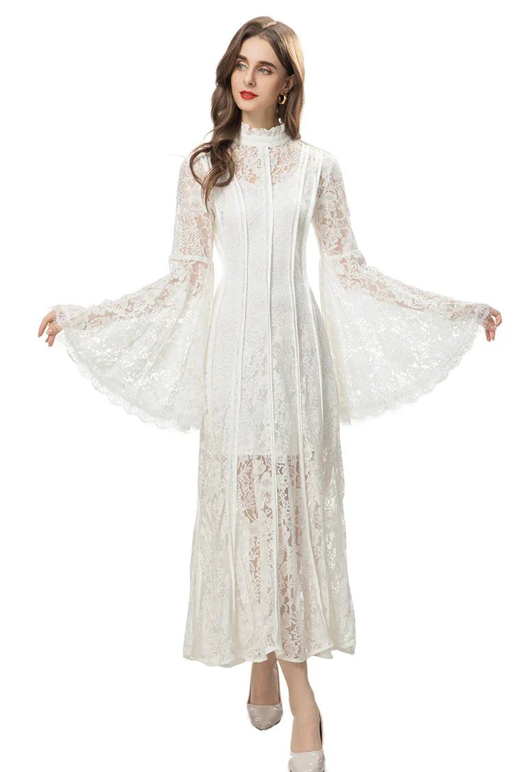 FRENCH VINTAGE EMBROIDERED LACE MAXI DRESS