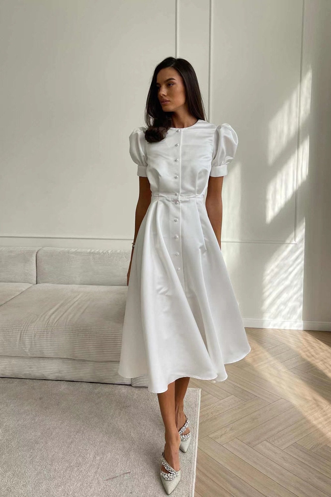 French Style Puff Sleeve Dress Summer