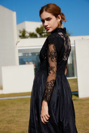 LONG SLEEVE LACE HALF TURTLENECK MAXI DRESS