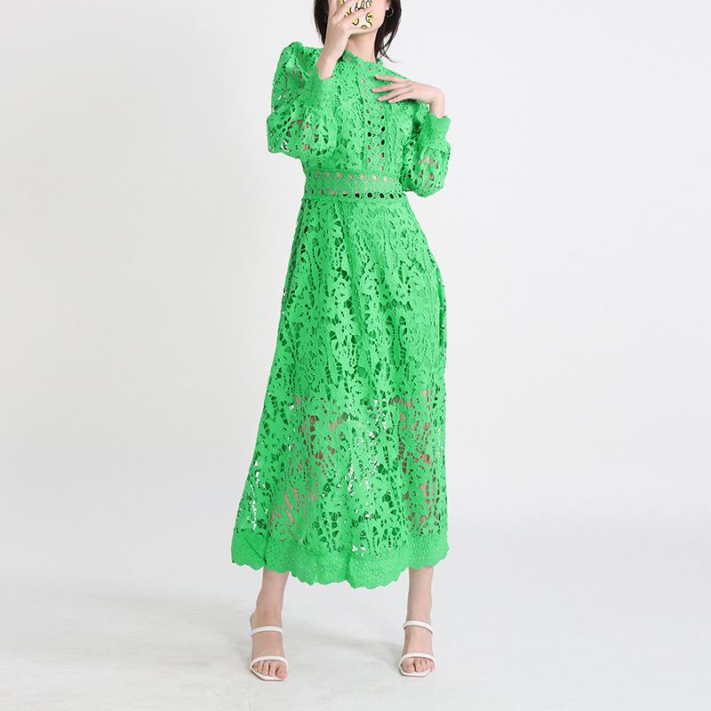 OPENWORK EMBROIDERED LONG SLEEVE DRESS