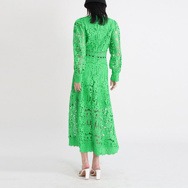 OPENWORK EMBROIDERED LONG SLEEVE DRESS