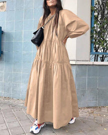 SOLID COLOR LONG SLEEVE CASUAL MAXI DRESS