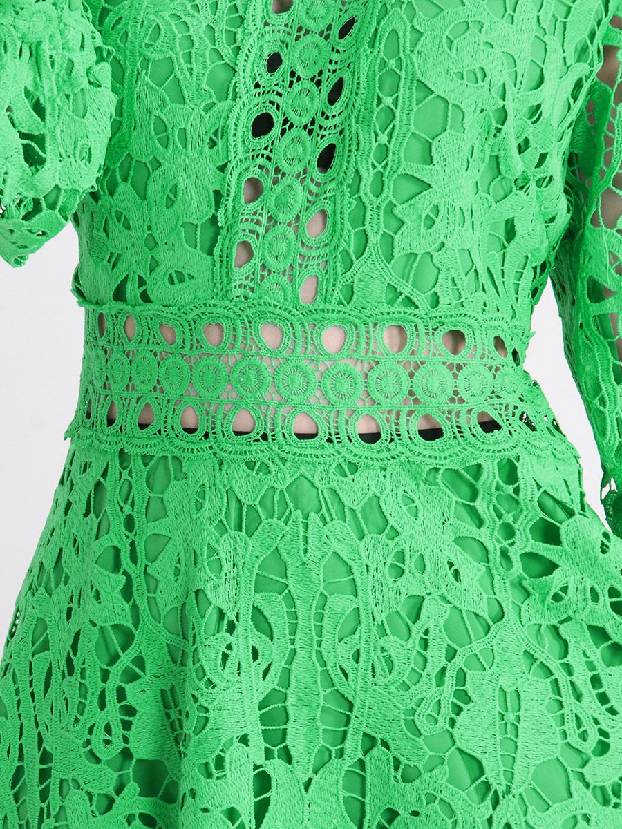 OPENWORK EMBROIDERED LONG SLEEVE DRESS