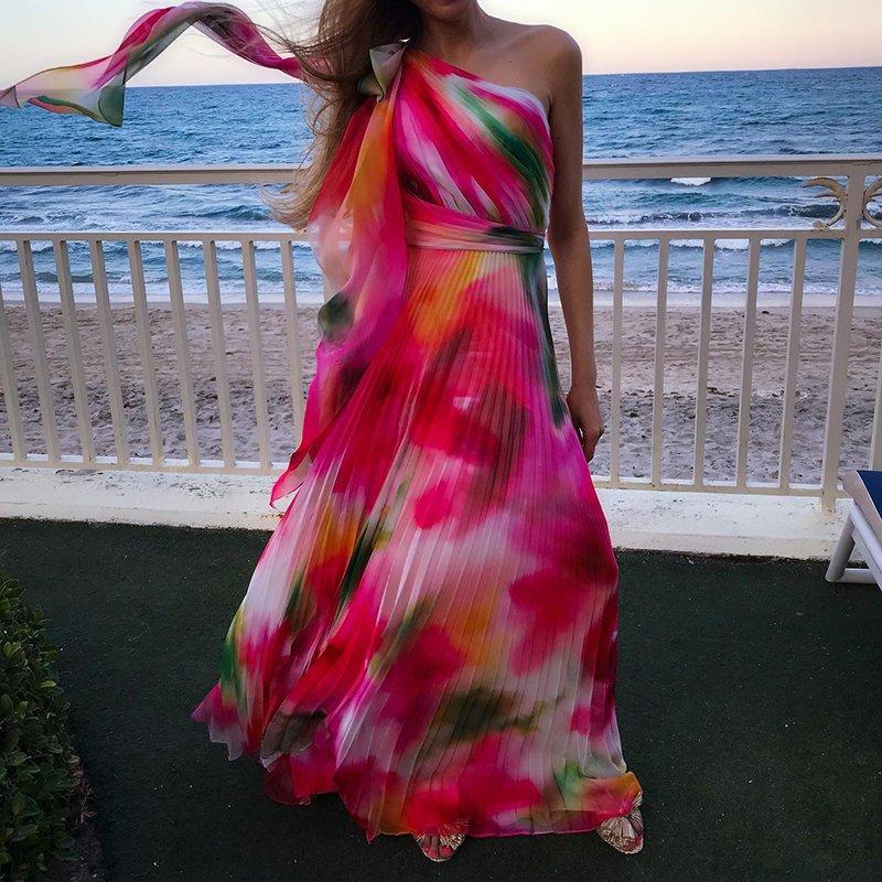 STAINED ONE SHOULDER SLEEVELESS MAXI DRESS