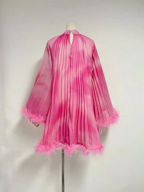 Ombre Feather Pleated Dress