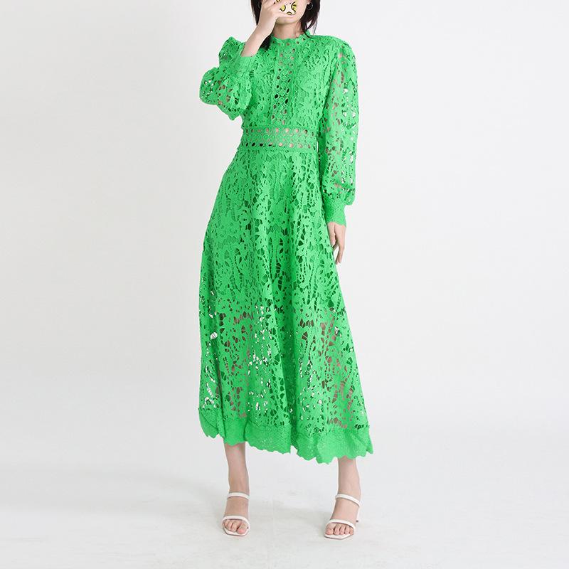 OPENWORK EMBROIDERED LONG SLEEVE DRESS