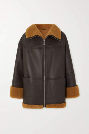 LEATHER AND FUR COLLAR COMPOSITE JACKET
