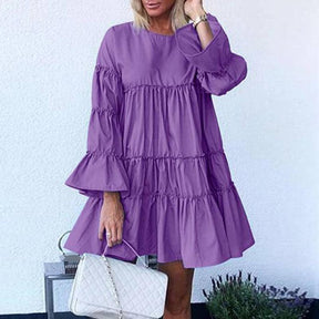SOLID COLOR LONG SLEEVE CASUAL MIDI DRESS