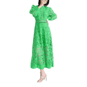 OPENWORK EMBROIDERED LONG SLEEVE DRESS