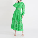 OPENWORK EMBROIDERED LONG SLEEVE DRESS