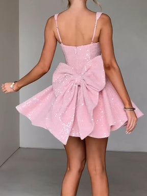 SEQUINED STRAPLESS BOW DRESS