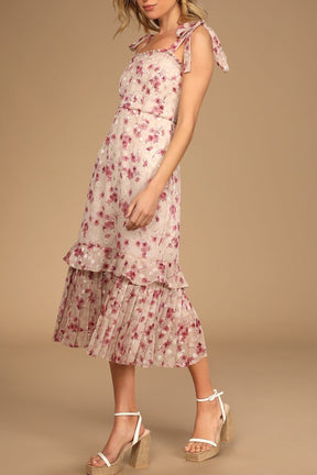 Floral Print Tiered Midi Dress