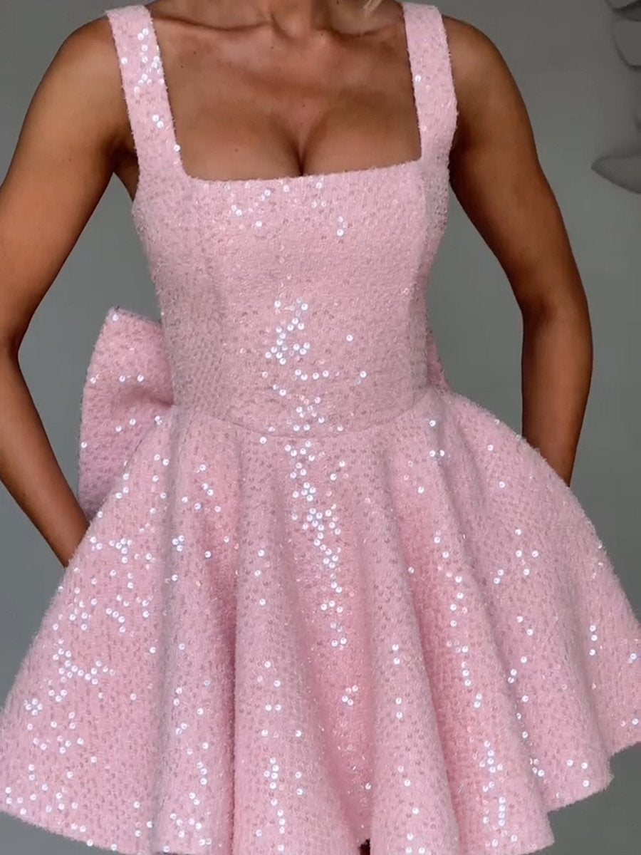 SEQUINED STRAPLESS BOW DRESS