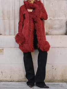 S120302 Long Sleeve Warm Fur Collar Coat