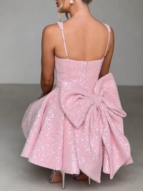 SEQUINED STRAPLESS BOW DRESS