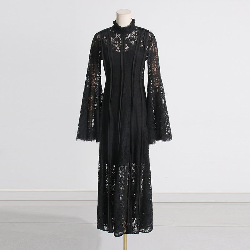 FRENCH VINTAGE EMBROIDERED LACE MAXI DRESS