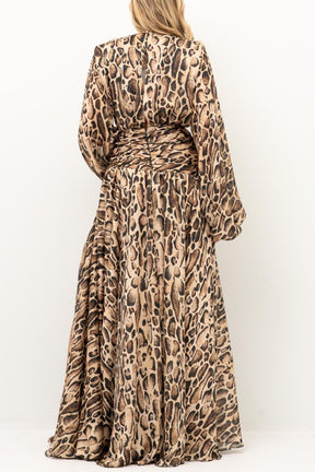 LEOPARD PRINT V NECK MAXI DRESS