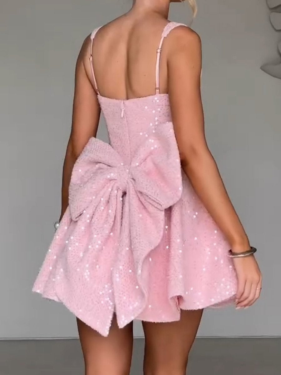 SEQUINED STRAPLESS BOW DRESS